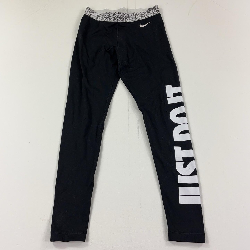 Nike Pro Dri-FIT Leggings Womens Small Black Compression Just Do It Graphic